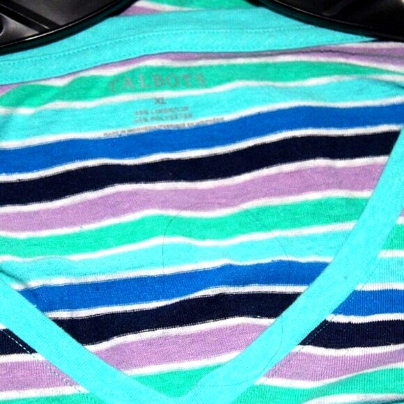 Talbots XL Striped V-Neck Tee Shirt Y2K Vintage Aesthetic - Picture 7 of 7